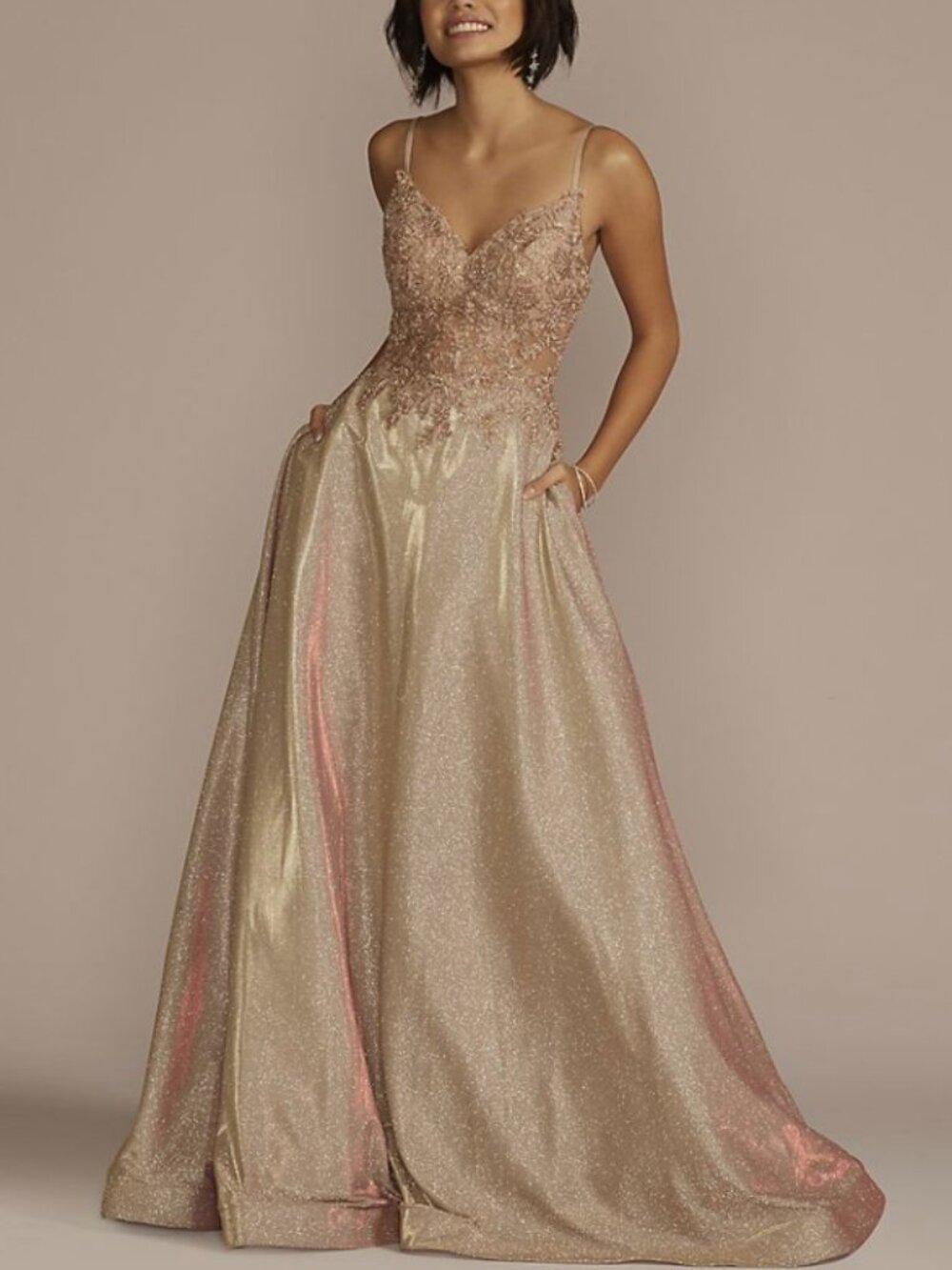 Jules and Cleo Iridescent Ball Gown with Illusion Lace Applique